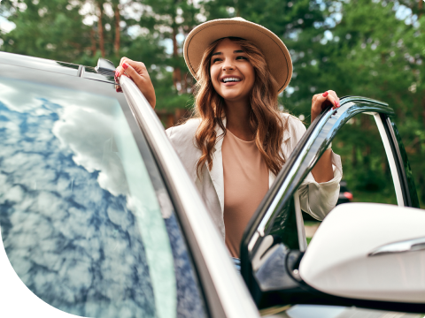 young girl entering new vehicle