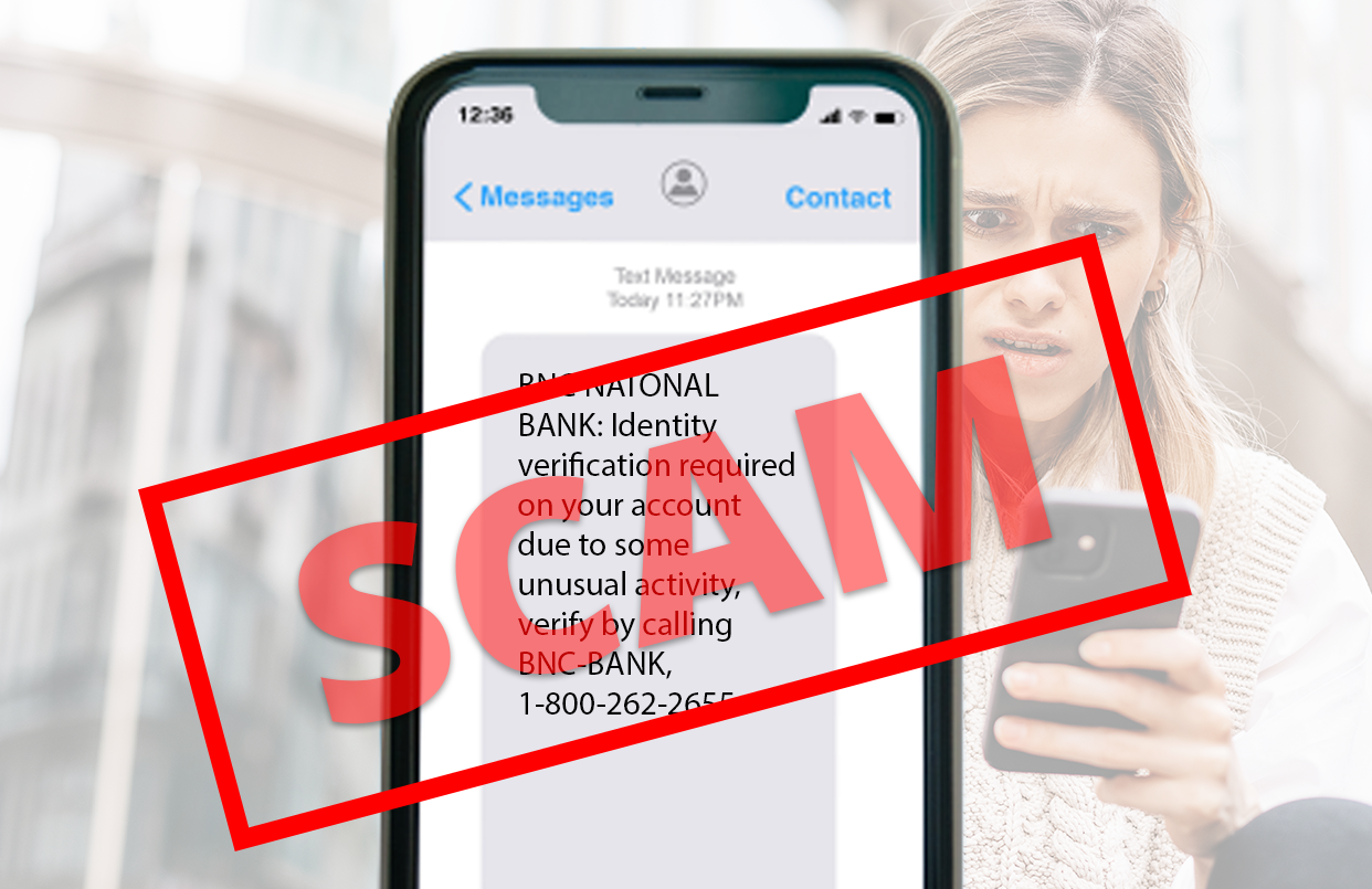 Person receiving spoofing text message
