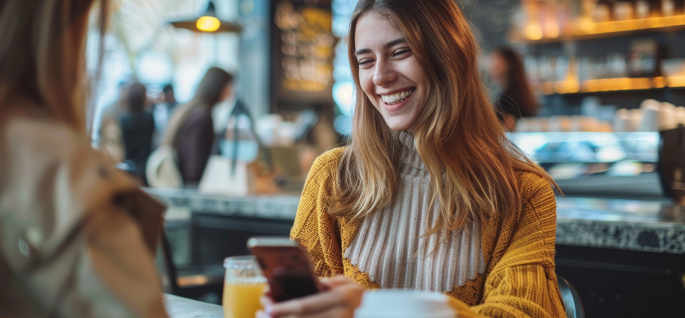 Young girl looking at smartphone and smiling